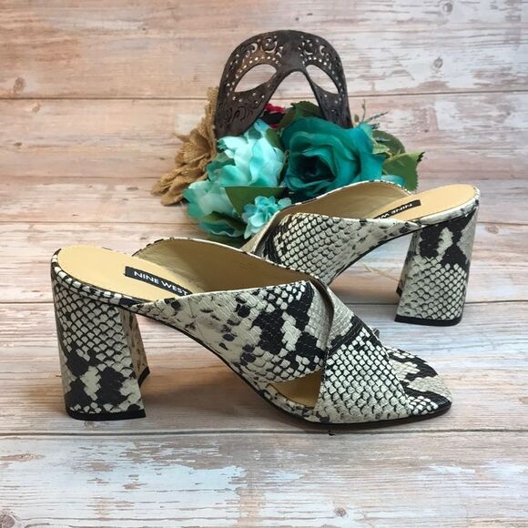 Nine West Snake Print GIGI Block Heel Sandals - Picture 7 of 7